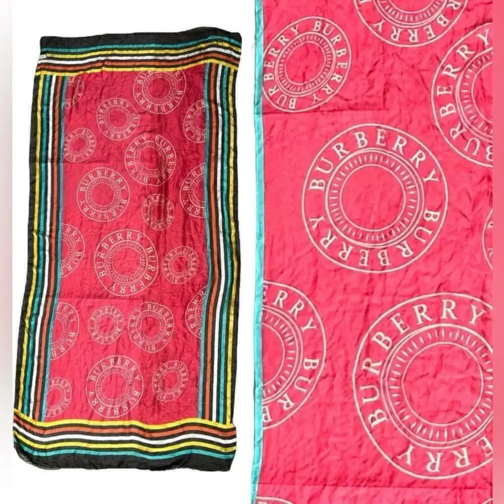 Burberry Silk Lightweight Logo Graphic Scarf in red black xl size